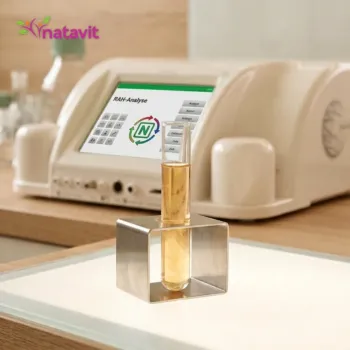 Test na pasożyty biorezonansem – próbka w probówce na podświetlanym blacie przy konsoli Rayonex Rayocomp PS 1000